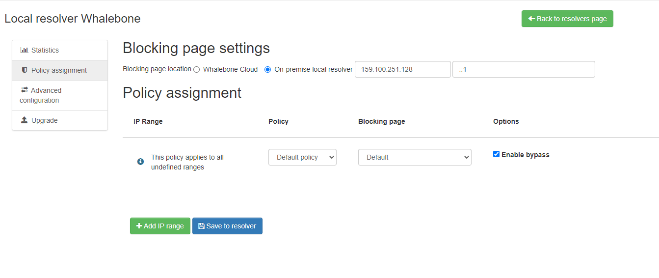 Assign Blocking Page to IP range