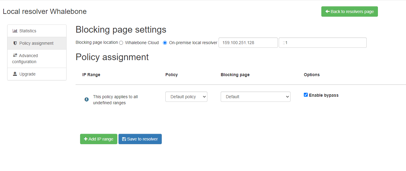 Assign a Blocking Page to an IP range