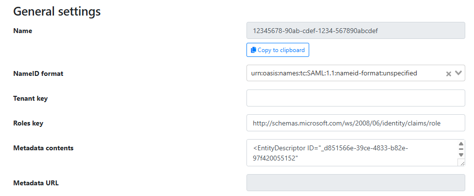 SSO Settings Page - General Settings
